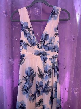 Trac Blue and White Floral V-Neck Maxi Dress